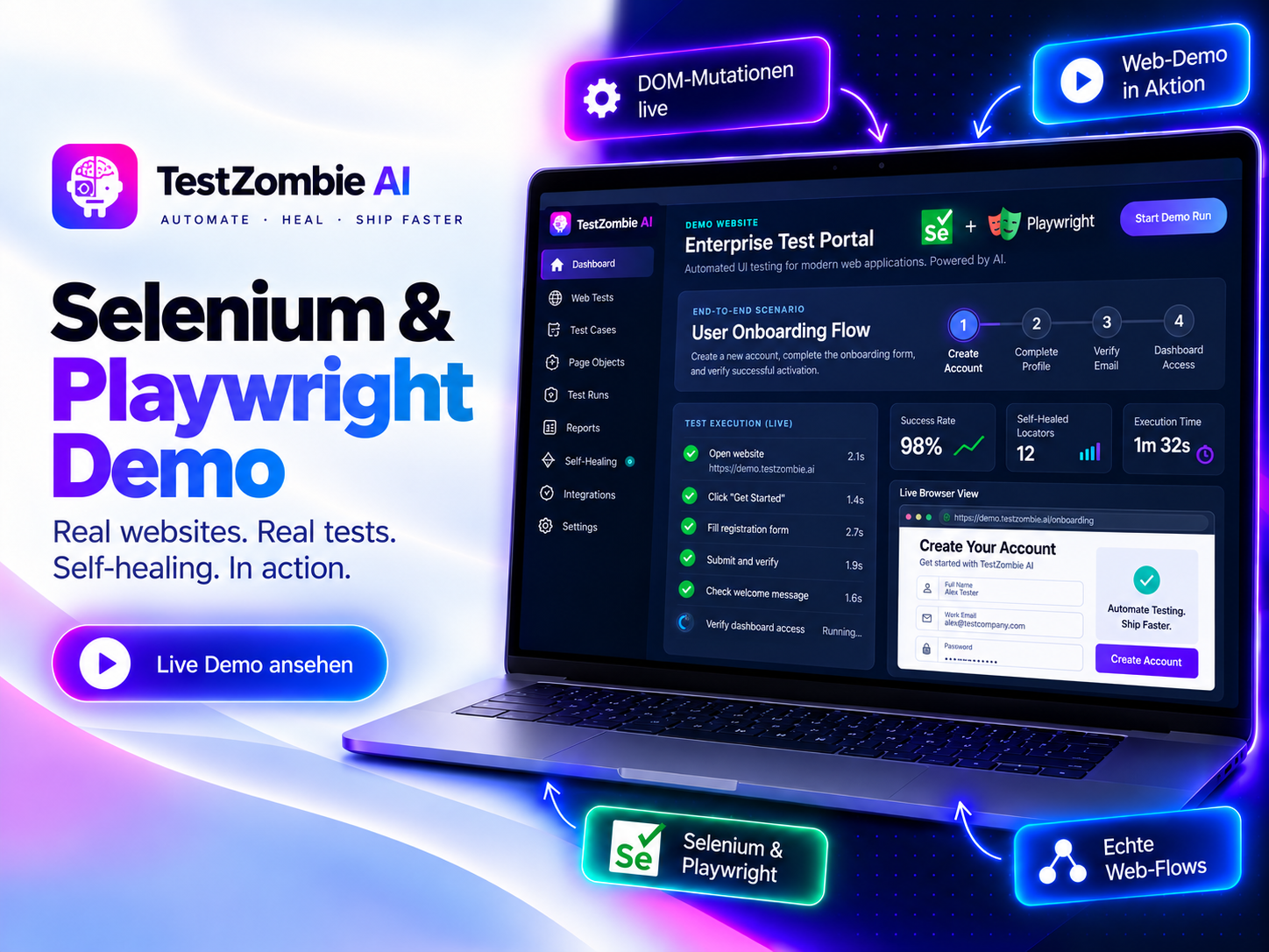 TestZombieAI Selenium & Playwright Web Demo